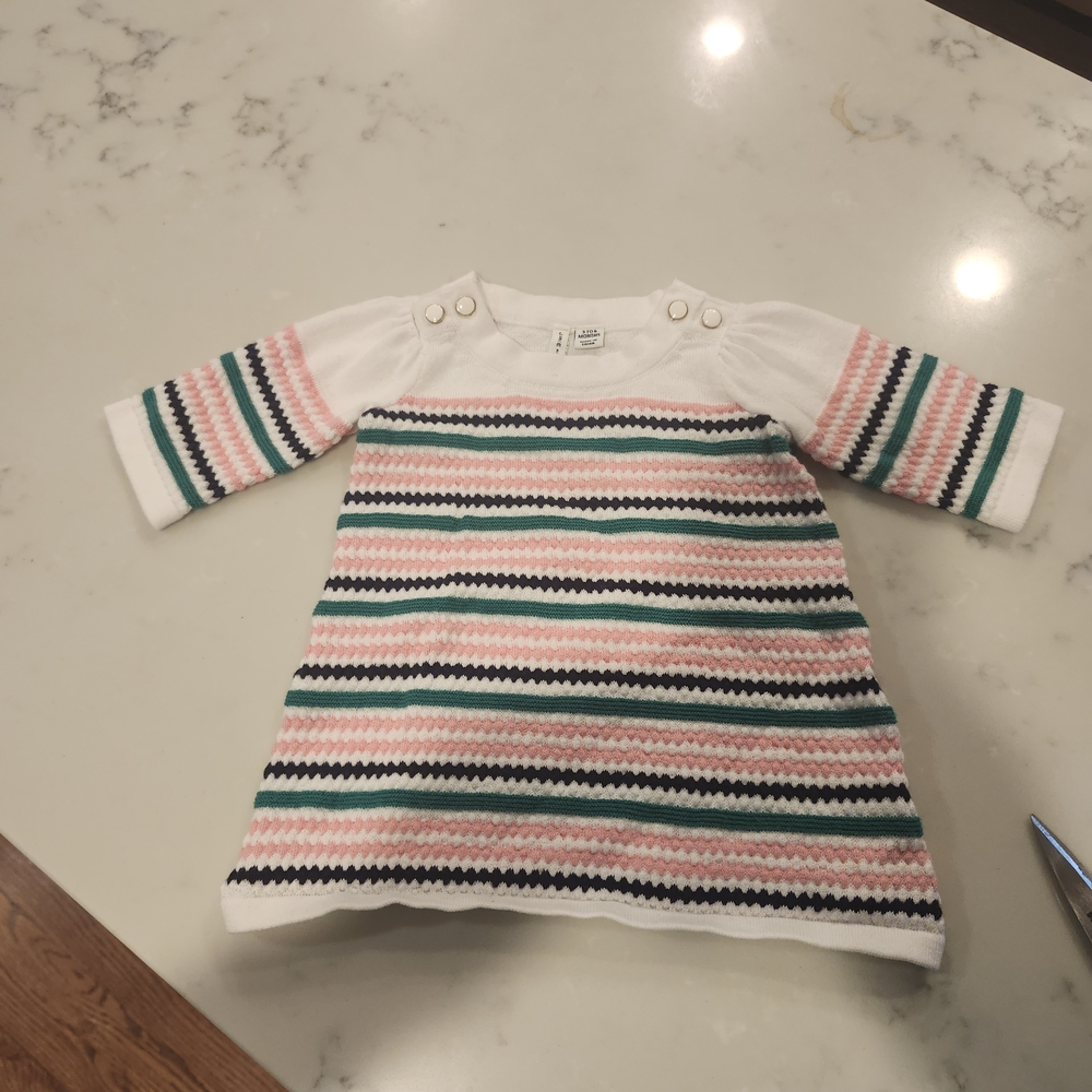 Janie and Jack Striped Dress - White, Pink, Green, Black